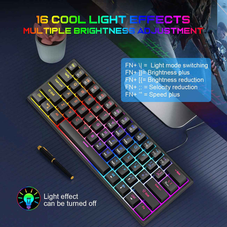 Plug-In Mechanical Keyboard 61 Keys with Blue Shaft – Mini Portable Wired Detachable Keyboard for Esports