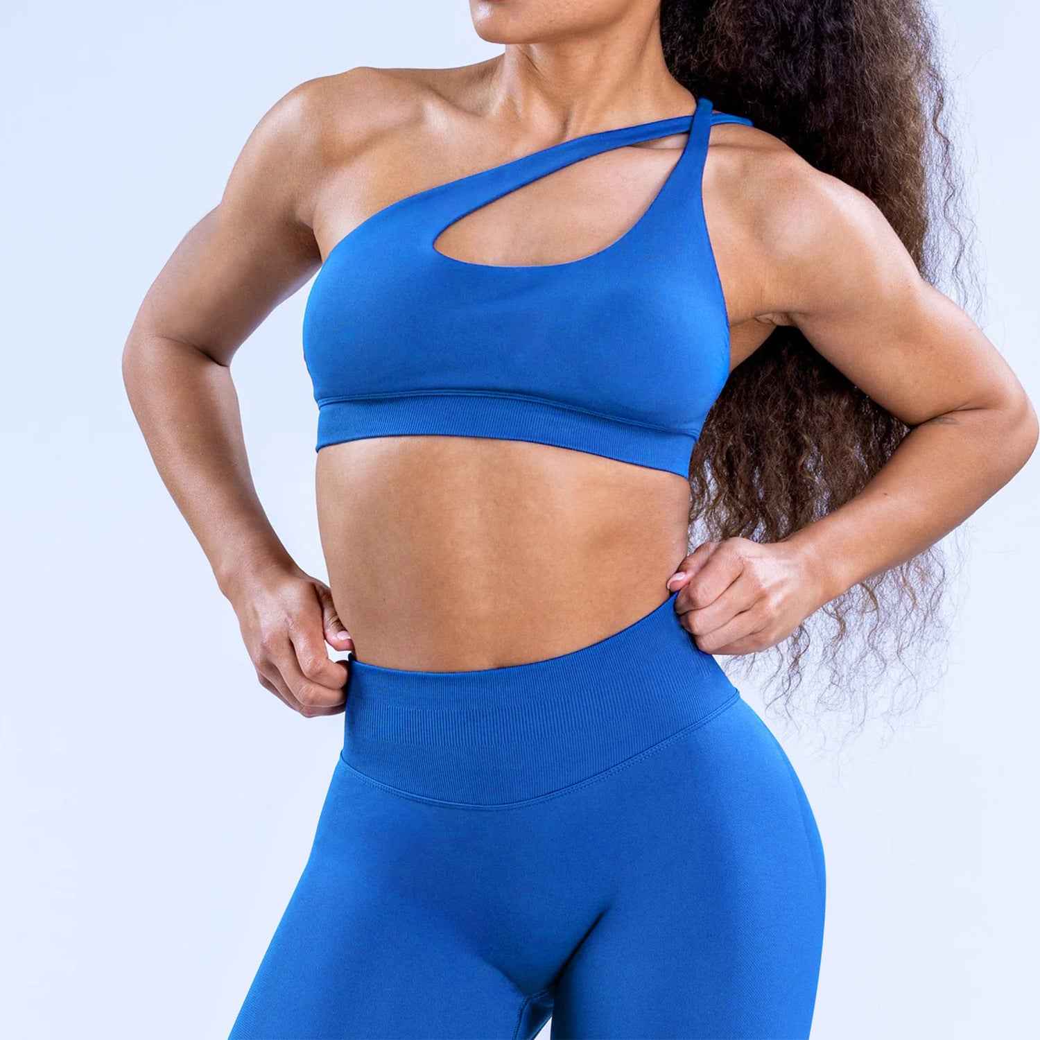 High elasticity sloping shoulder backless sports bra seamless shock-absorbing yoga bra set