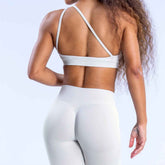 High elasticity sloping shoulder backless sports bra seamless shock-absorbing yoga bra set