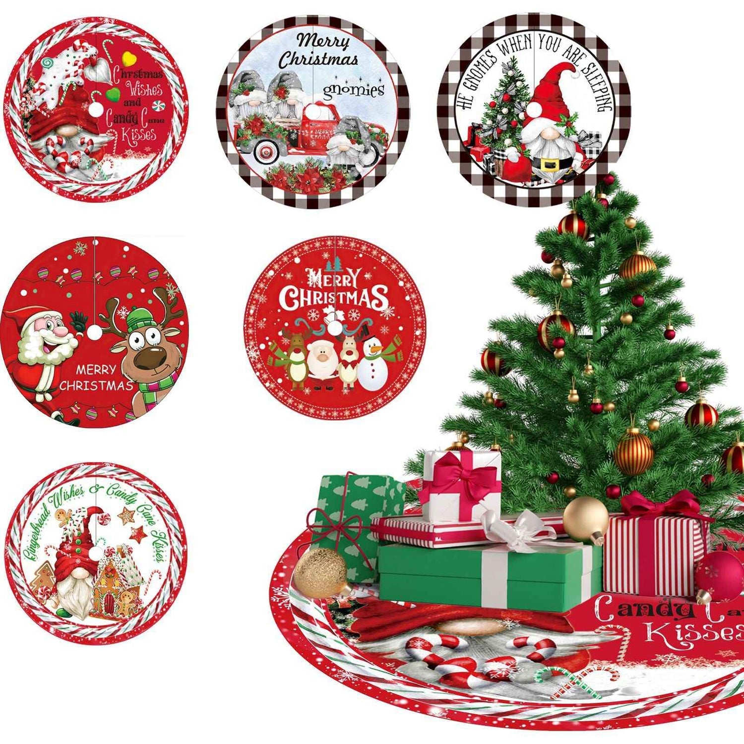 120CM Christmas Tree Skirt - Cartoon Forest Design for Festive Holiday Decoration - NOVA TRENZ