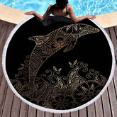 Microfiber Round Beach Towel for Adults – Large 150cm Dolphin Boho Printed Tapestry with Tassels - NOVA TRENZ