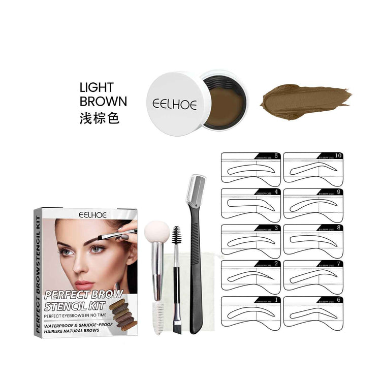 EELHOE Perfect Brow Stencil Kit, Waterproof Smooth Easy Color No Smudge No Makeup Natural Three-Dimensional Eyebrow Cream