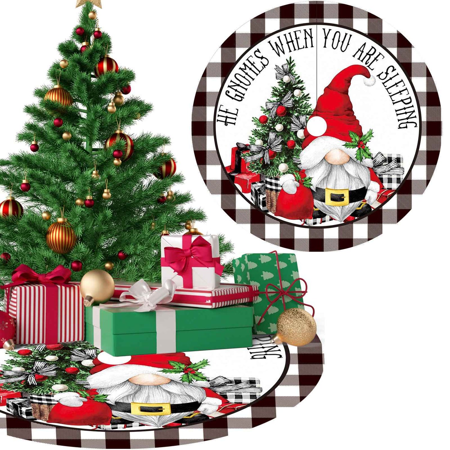 120CM Christmas Tree Skirt - Cartoon Forest Design for Festive Holiday Decoration - NOVA TRENZ