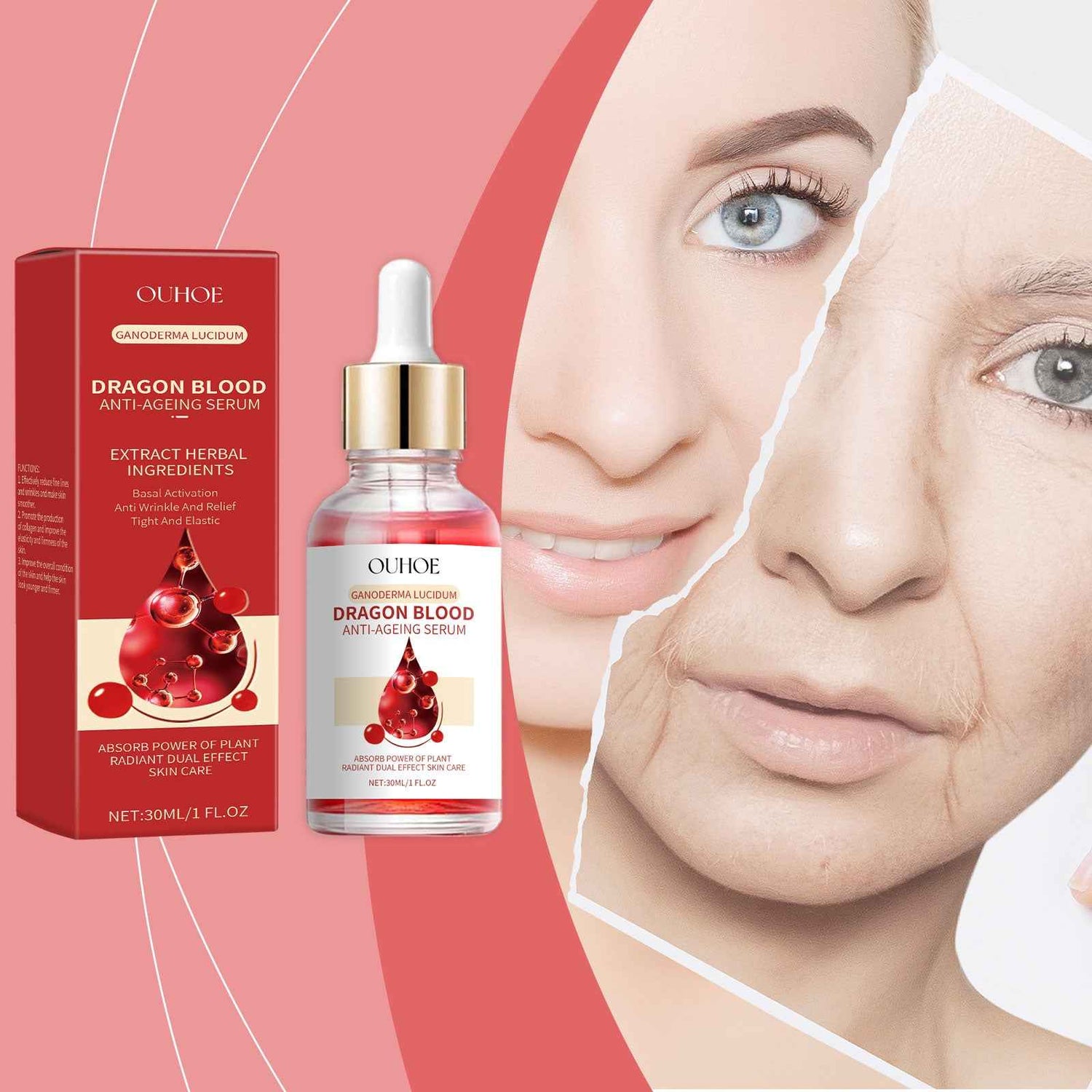 OUHOE Dragon Blood Essence, Facial Skin Contour Radiance Hydrating Moisturizing Essence