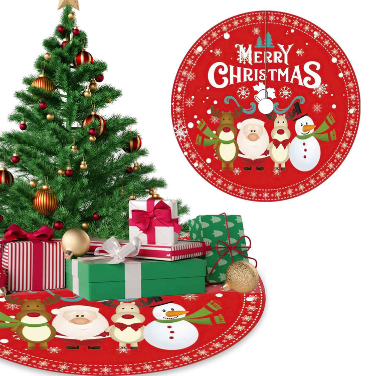 120CM Christmas Tree Skirt - Cartoon Forest Design for Festive Holiday Decoration - NOVA TRENZ