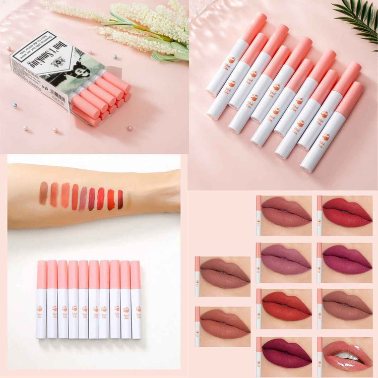 10 PCS Lana Del Rey Lipstick Matte Non Stick Cup Lip Gloss Smoke Pipe Lip Gloss Set Velvet Liquid Lipstick