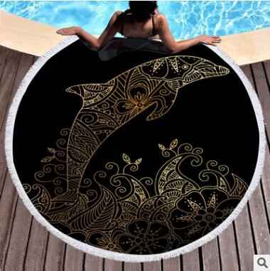 Microfiber Round Beach Towel for Adults – Large 150cm Dolphin Boho Printed Tapestry with Tassels - NOVA TRENZ