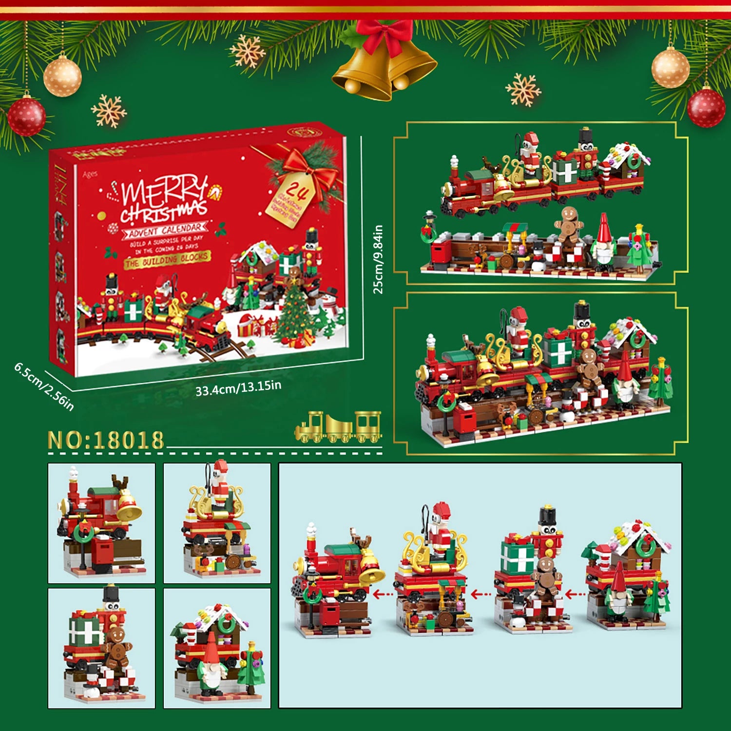Christmas Countdown Train Toy Set - Building Blocks Countdown Calendar Santa Train for Kids - NOVA TRENZ