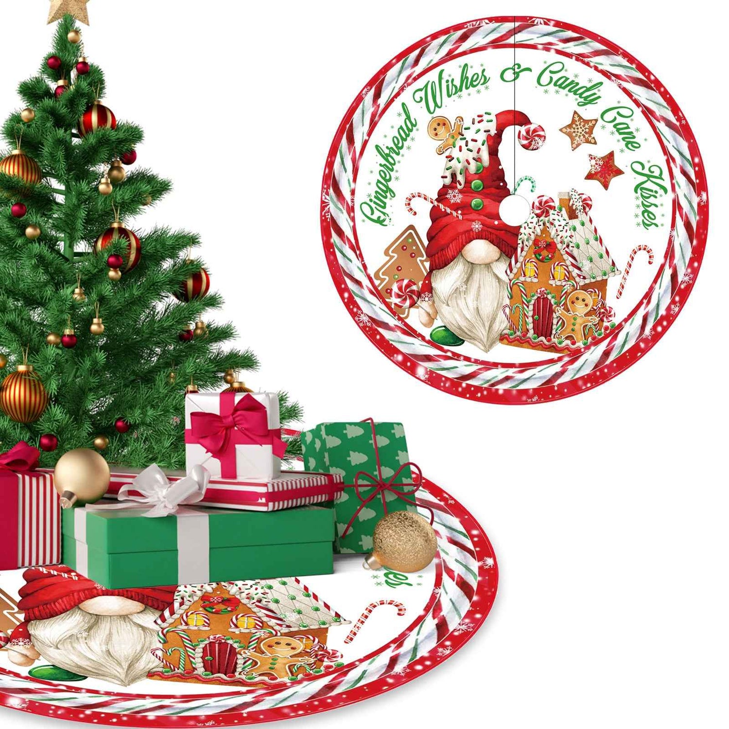 120CM Christmas Tree Skirt - Cartoon Forest Design for Festive Holiday Decoration - NOVA TRENZ