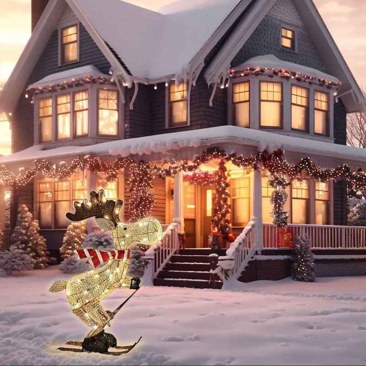 Lighted Skiing Reindeer Ornament with LED for Festive Christmas Lawn and Tree Decor - NOVA TRENZ