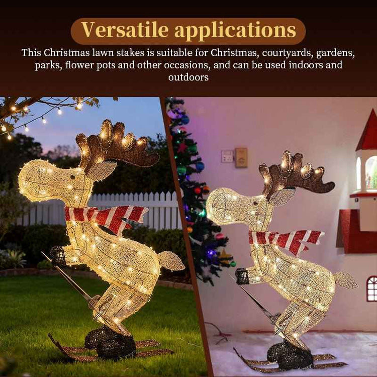 Lighted Skiing Reindeer Ornament with LED for Festive Christmas Lawn and Tree Decor - NOVA TRENZ