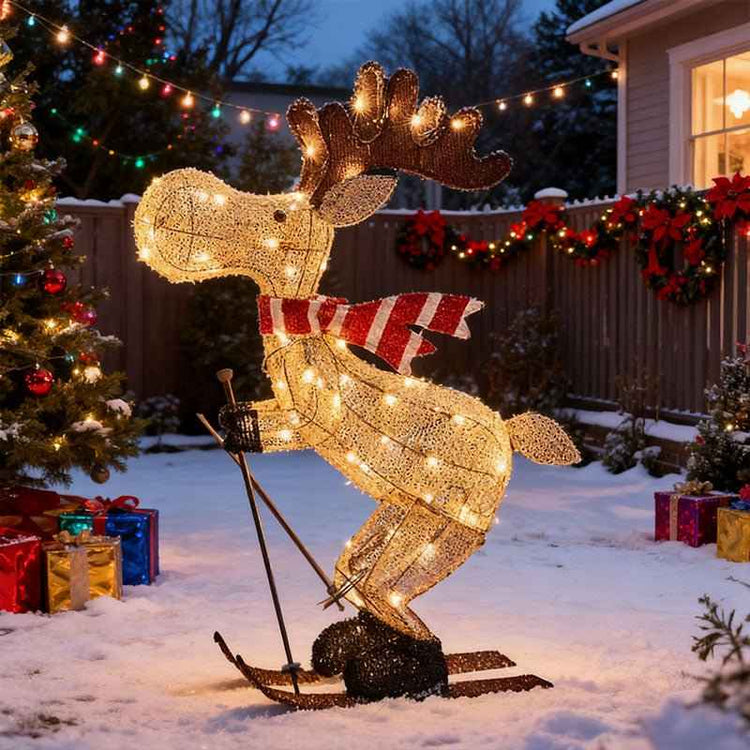 Lighted Skiing Reindeer Ornament with LED for Festive Christmas Lawn and Tree Decor - NOVA TRENZ